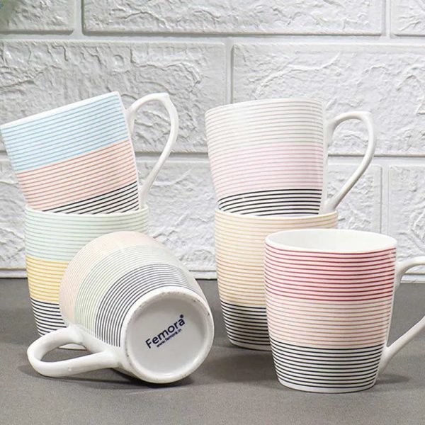 Symmetric Straight Multicolor Lines Fine Bone China Tea Cups | 160ml | Set of 6 Online Hot Sale