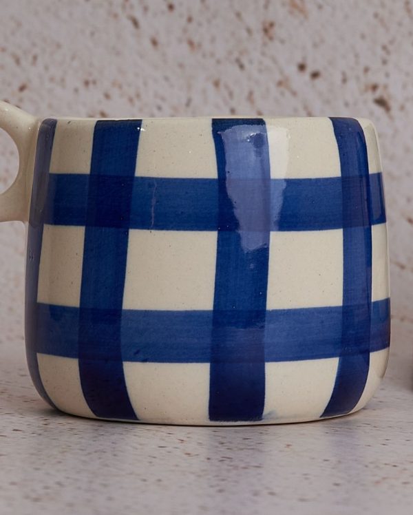 Blue Big Ghingham Checkered Mugs  | 450ml | Set Of 2 Online now