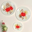 Attractive Flowers & Golden Leaf Design Art Ceramic Wall Plates | Set of 3 Online Sale