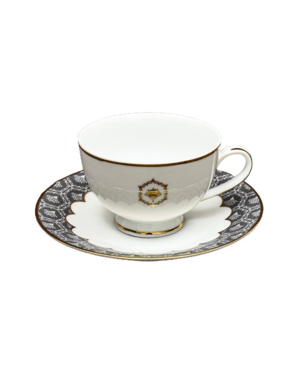 Grey Legacy Porcelain Tea Cup & Saucer | Set of 12 For Sale