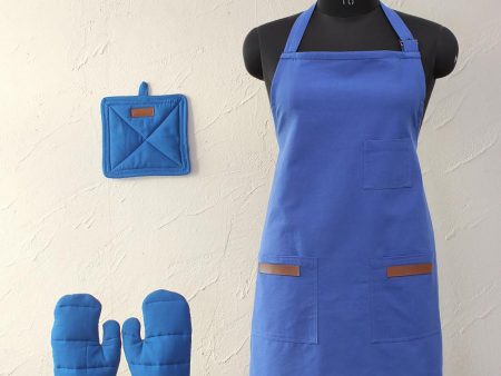 Blue Barbecue Kitchen Apron & Pot Holder Set Online now