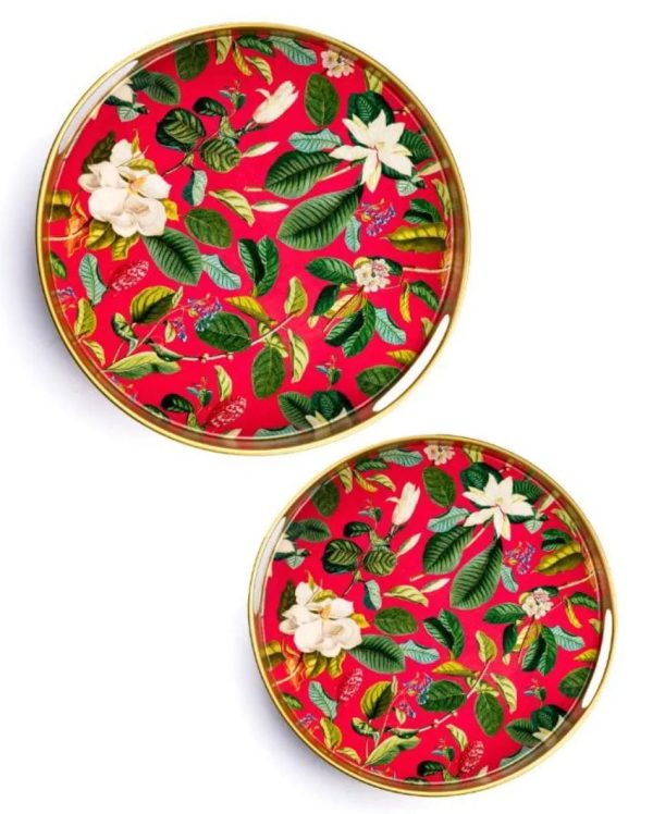 Magnolia Blooms Art Metal Trays | Set Of 2 For Discount