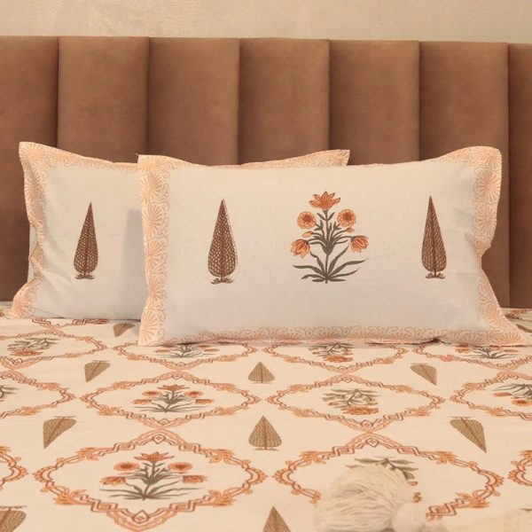 King Size Orange Cotton Bedsheet With Pillow Covers Set | 108 x 108 inches Online