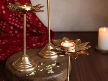 Flowering Gold Tall Stand Tealight Holders | Set of 3 Hot on Sale