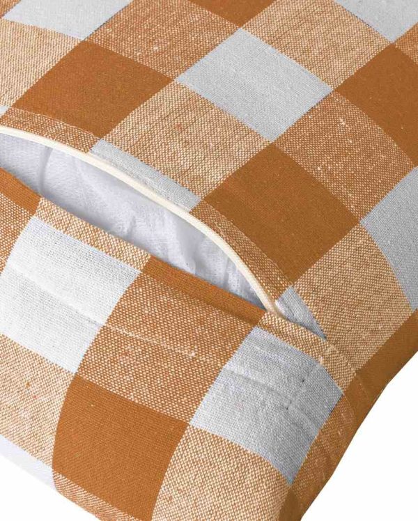 Big Checks Beige Cotton Square Cushion Covers | Set Of 4 | 18 x 18 inches , 20 x 20 inches on Sale