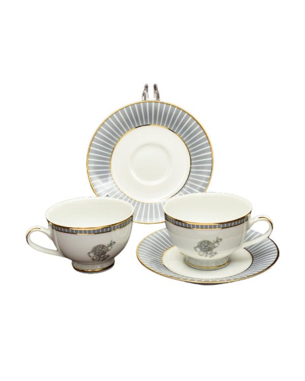 Grey Iris Porcelain Tea Cup & Saucer | Set of 12 Discount