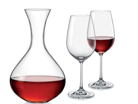 Decanter with Wine Glasses Clear Bohemia Crystal Set | Pack of 3 Online Sale