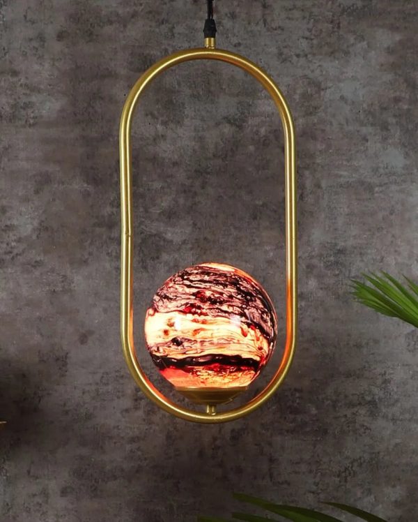 Doom Single 3D Glass Hanging In Golden Finish Ceiling Lamp Fashion