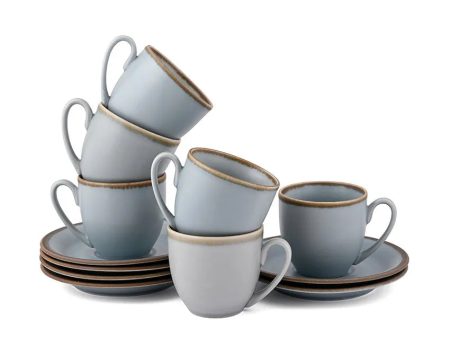 Crackled Matt Finish Porcelain Cups & Saucers | Set of 12 Hot on Sale