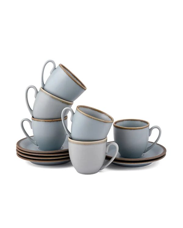 Crackled Matt Finish Porcelain Cups & Saucers | Set of 12 Hot on Sale