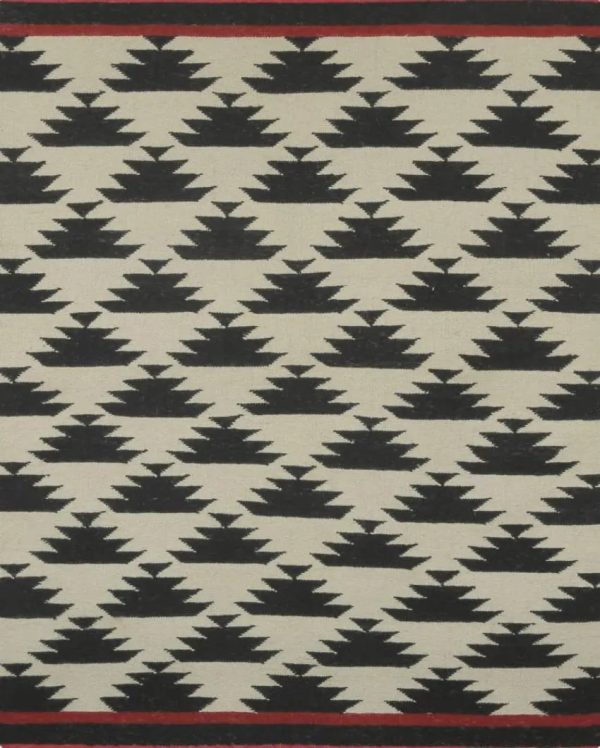 Aztec Hand Woven Kilim Dhurrie Wool Rug Ethnic Patterns | Black| 5 x 8 Feet Online Sale