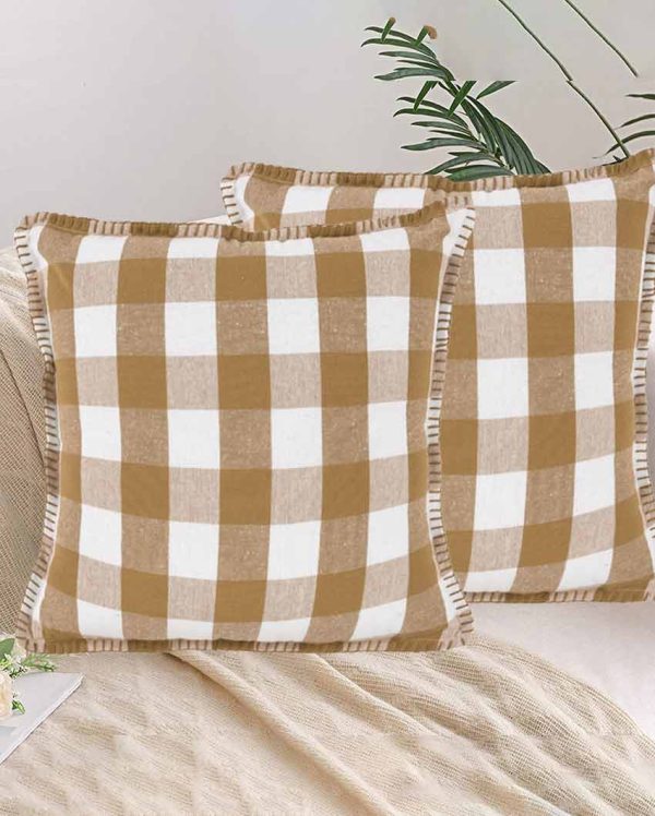 Beige Stitch Design Square Cotton Cushion Covers | Set Of 2 | 24 x 24 inches Online