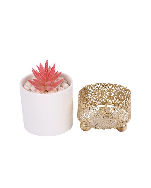 Charming Succulents Artificial Plant with Ceramic Pot & Metal stand | 6 inches Online Sale