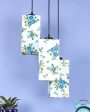 Blue Floral Print Square Cotton Cluster Hanging Lamp Online now