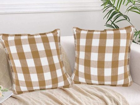 Beige Blanket Stitch Square Cotton Cushion Covers | Set of 2 on Sale