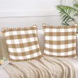 Beige Pom Pom Checks Cotton Cushion Covers | Set of 2 | 16 x 16 inches Online Hot Sale