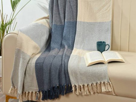 Blue & White Cotton Throw | 90 x 60 inches For Cheap