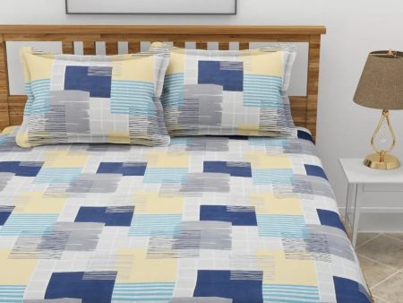 Blue Yellow Premium Glace Cotton Bedding Set | King Size | 108 x 108 inches For Cheap