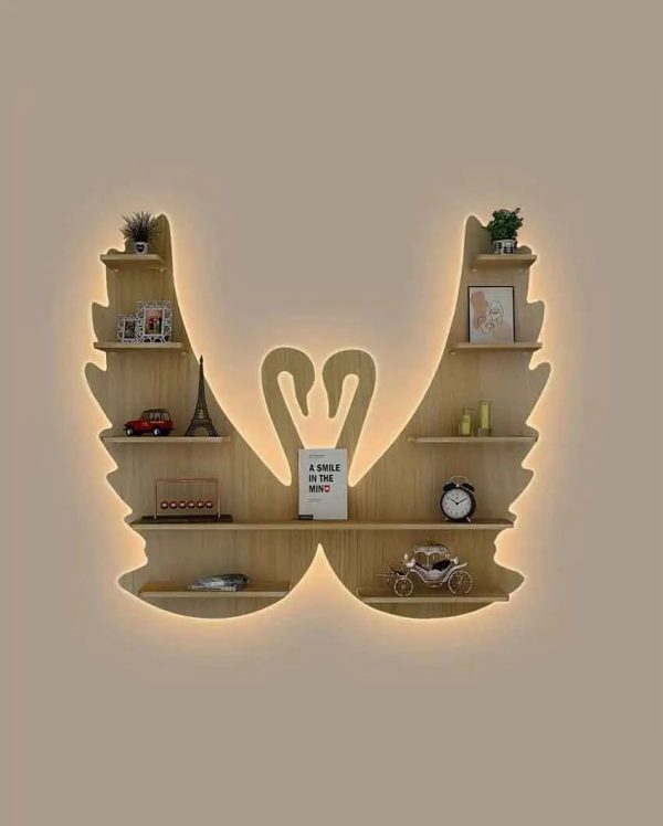 Beautiful Loving Swan Backlit Designer Wooden Wall Shelf | 32 x 27 inches Discount