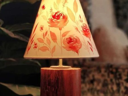 Red Roses Floral Shaded Cone Shaped Cotton Table Lamp | Red Sale