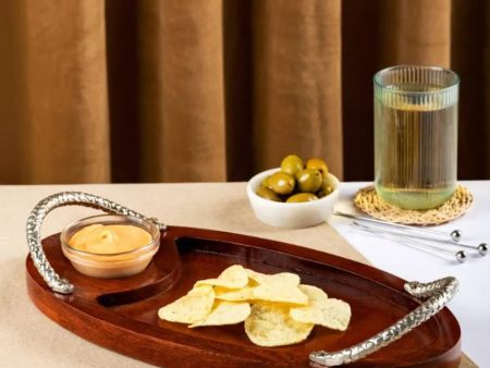 Chip And Dip Wooden Plain Oval Platter With Glass Bowl on Sale