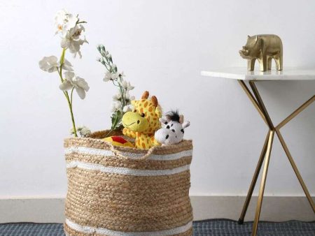 Multi-Utility Jute Basket With White Stripes For Discount