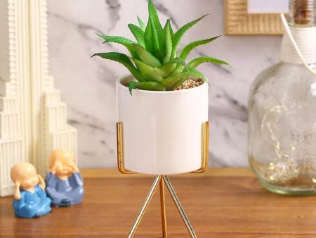 Downtown Succulents Artificial Plant with Ceramic Pot & Metal Tripod Stand | 10 inches Cheap