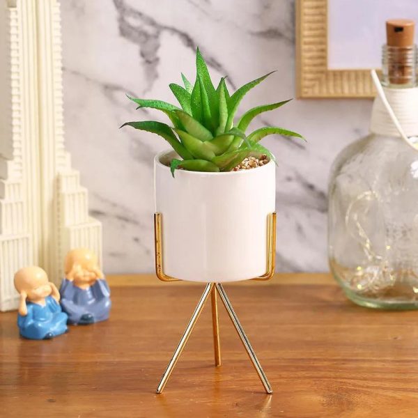 Downtown Succulents Artificial Plant with Ceramic Pot & Metal Tripod Stand | 10 inches Cheap