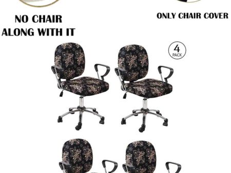 ONLY CHAIR COVER | Black Polyester Stretchable Elastic Ethnic Printed Office Chair Covers | 18 x 18 inches Online Sale