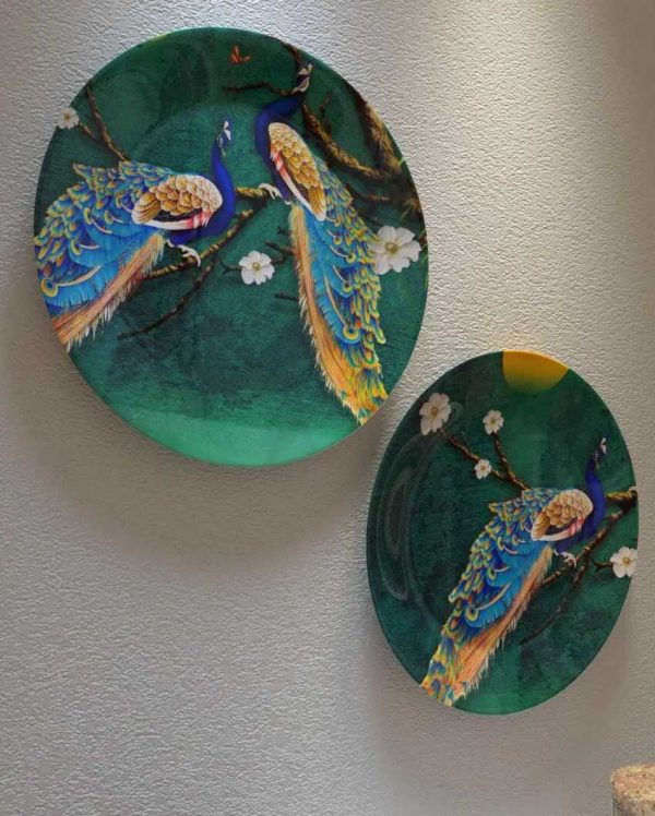 Beautiful Peacock Scenery Ceramic Wall Hanging Plates | Set of 2 Fashion