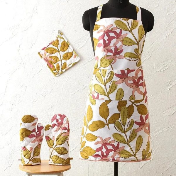 Pink Mulaga Apron, Pot Holder & 2 Gloves Set Online Hot Sale