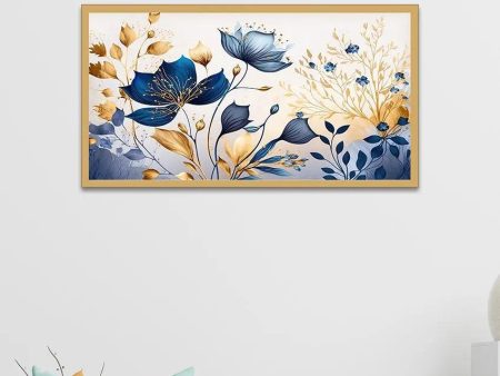 Golden Blue Flowers Wall Art Canvas Wall Painting Online now