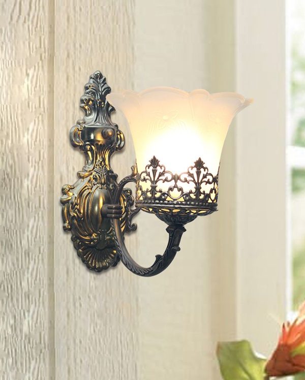 Antique Decorative Tulip Milky Shade Metal Wall Light | 7 x 10.5 x 10.5 inches Fashion