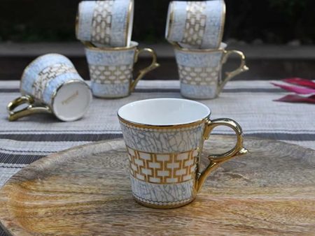 Fine Bone China Blue Craze Pattern on Golden Tea Cups | Set of 6 Supply