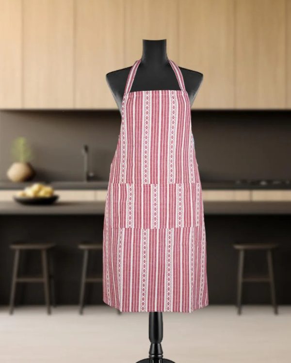 Pink Stiped Cotton Apron with Kitchen Towel, Gloves & Pot Holder Supply