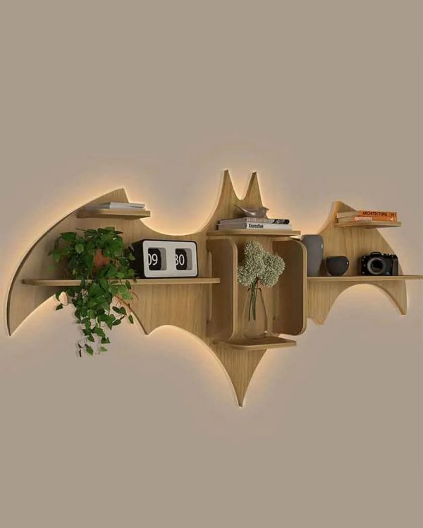 Bat Shape Backlit Designer Wooden Wall Shelf | 22 x 42 inches on Sale