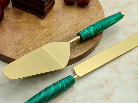 Green Stone Dust with Stainless Steel Cake Server | Set of 2 Supply