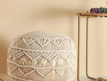 Hero Macrame White Ottomon Cotton Pouf | 17 x 16 inches For Cheap