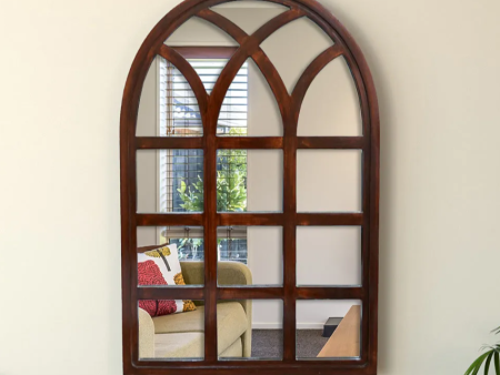 Arch Motif Window Frame Wooden Wall Mirror | 20 x 30 inches Online Sale