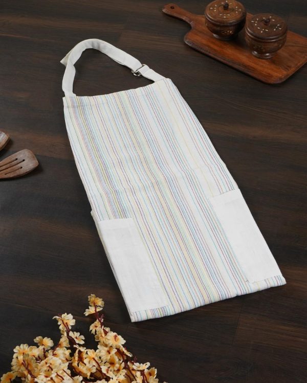 White Striped Cotton Apron | 35 x 31 inches Online Sale