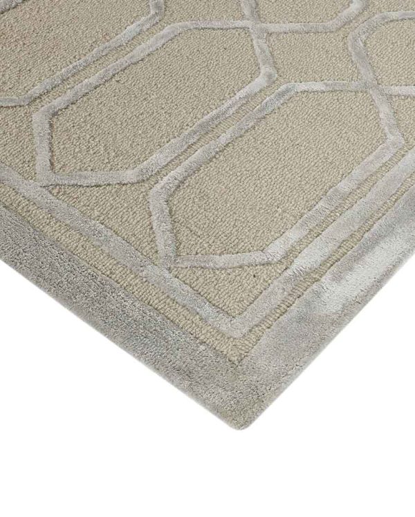 Beige Wool Lineation Hand Tufted Rug Carpet Supply