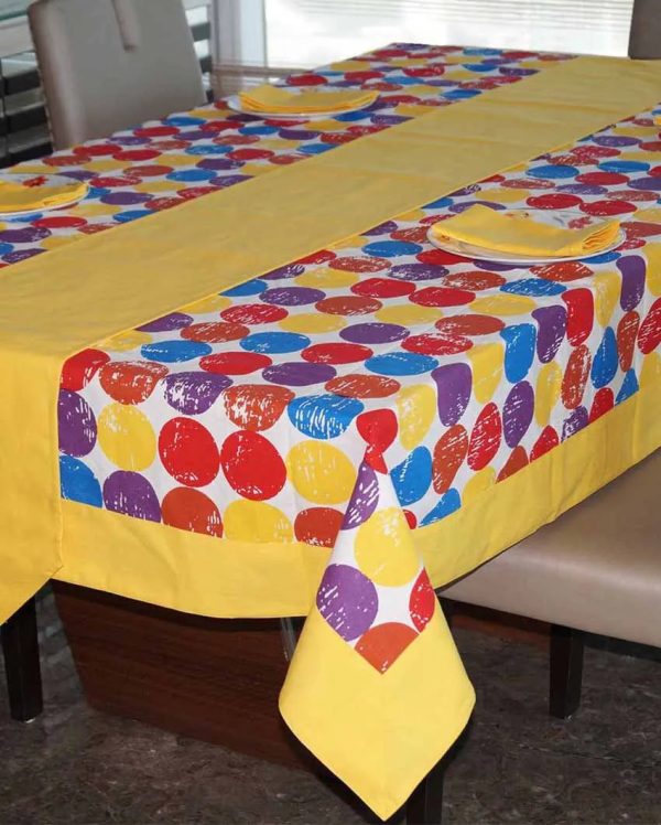 Colorful Balls Art Printed Cotton Dinning Table Cloth Set | Set of 1 Table Cover, 1 Table Runner, 4 Napkins Supply