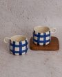 Blue Big Ghingham Checkered Mugs  | 450ml | Set Of 2 Online now