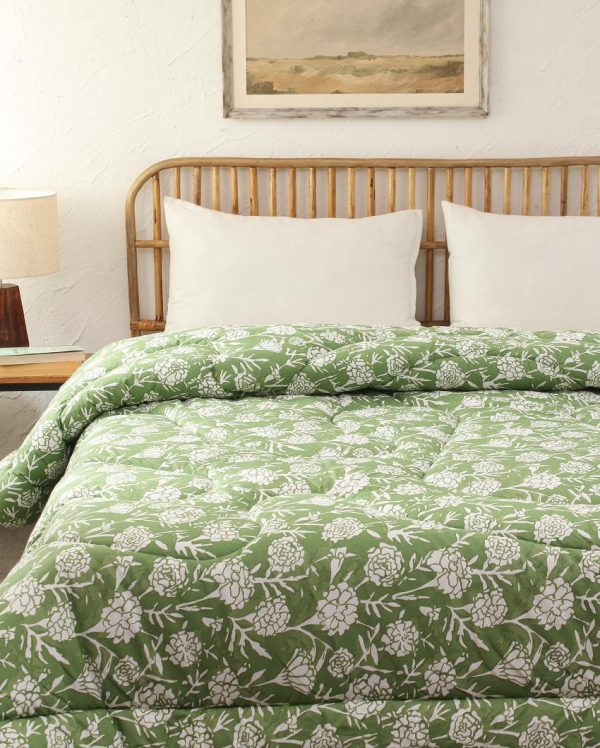 Green Genda Phool Cotton Comforter | Double Size | 90 x 108 inches Online Sale