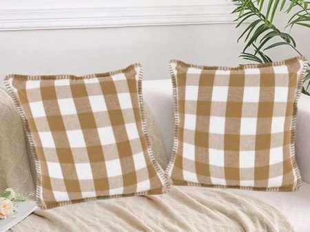 Beige Stitch Design Square Cotton Cushion Covers | Set Of 2 | 24 x 24 inches Online