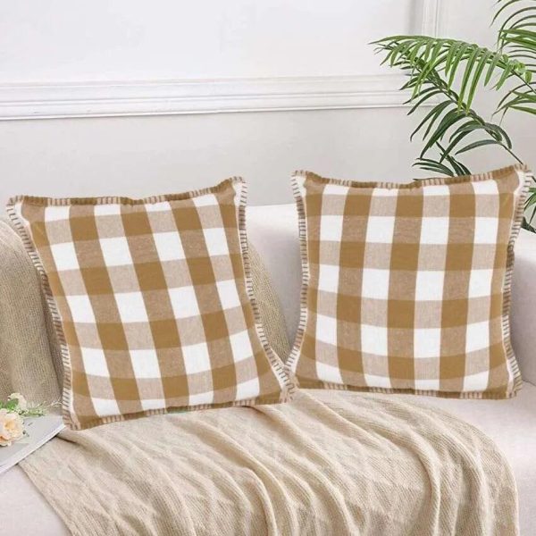 Beige Stitch Design Square Cotton Cushion Covers | Set Of 2 | 24 x 24 inches Online