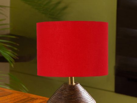 Red Cotton Table Lamp With Wood Natural Base | 7X12 Inches on Sale