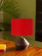 Red Cotton Table Lamp With Wood Natural Base | 7X12 Inches on Sale