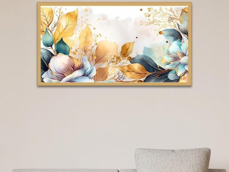 Golden Leaves Blue Flower Canvas Wall Painting Cheap