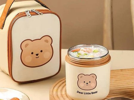 Bear Theme Stainless Steel Spoon & Soup Salad Tiffin Box with Insulated Bag For Cheap